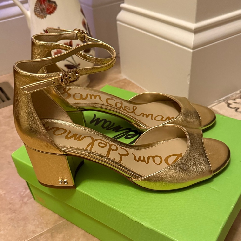 Sam Edelman Gold Block Heel Sandals